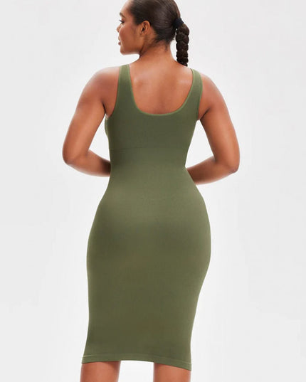 Rochie Modelatoare Decoltata , Compresie Medie Ptr Aplatizarea Abdomenului, Accentuaza Formele , Culoare Verde