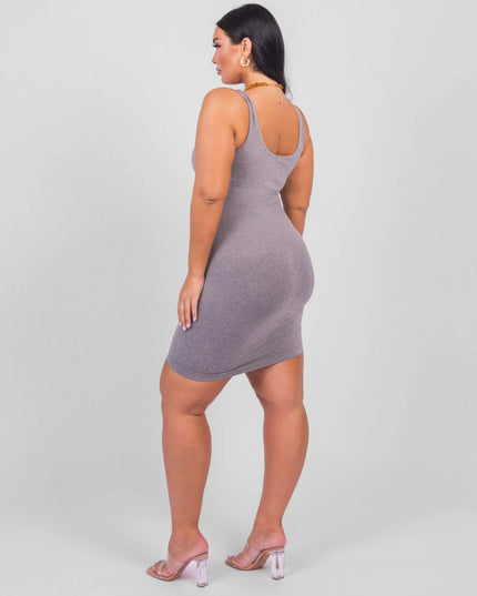 Rochie Modelatoare Scurta Cu Decoltau Patrat in Fata si Cu Spate Decoltat in U , Compresie Medie Ptr Aplatizarea Abdomenului , Culoare Gri