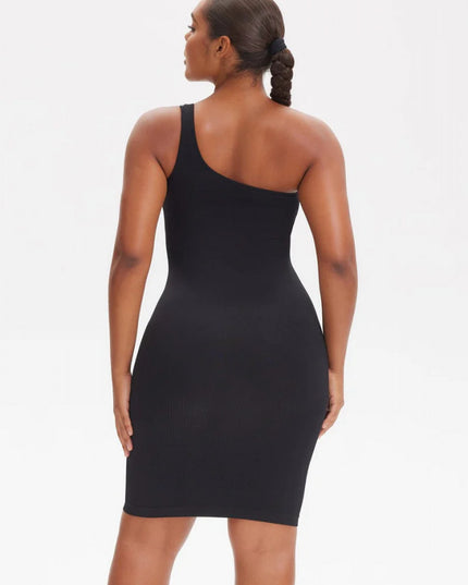 Rochie Modelatoare Scurta Cu Rochie decupată pe un umăr, rochie fără mâneci, Compresie Medie Ptr un Abdomen Strâns , Culoare Neagra