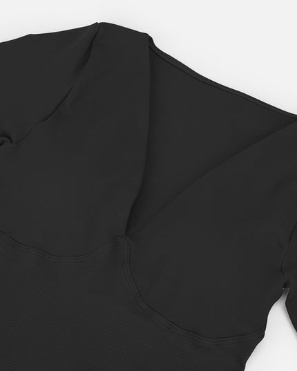 Salopeta Modelatoare Full Body Neagra, Decolteu Adanc, Control Abdomen, Maneci Lungi, Picior Lung Fara Cusaturi Compresie 360° pentru Silueta