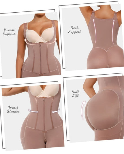 Salopeta Modelatoare Premium Faja Post Op Stage 2 – Perfecțiune în Modelare și Recuperare, Fara Sutien, Închidere cu Moș și Babă și Fermoar, Neagra