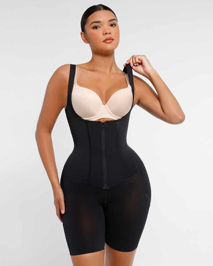 Salopeta Modelatoare Premium Faja Post Op Stage 2 – Perfecțiune în Modelare și Recuperare, Fara Sutien, Închidere cu Moș și Babă și Fermoar, Neagra
