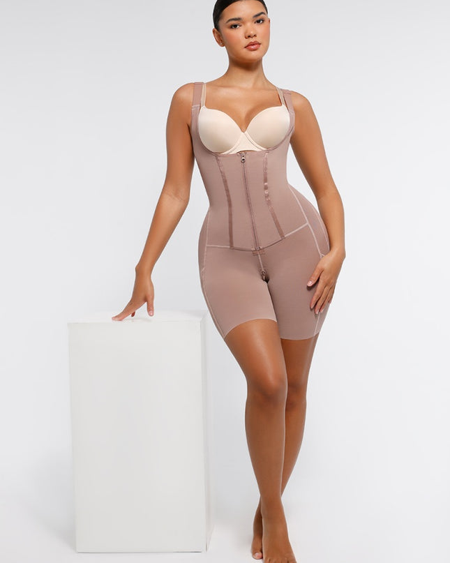 Salopeta Faja Post Op Stage 2 – Perfecțiune în Modelare și Recuperare, Fara Sutien, Închidere cu Moș și Babă și Fermoar, Nude