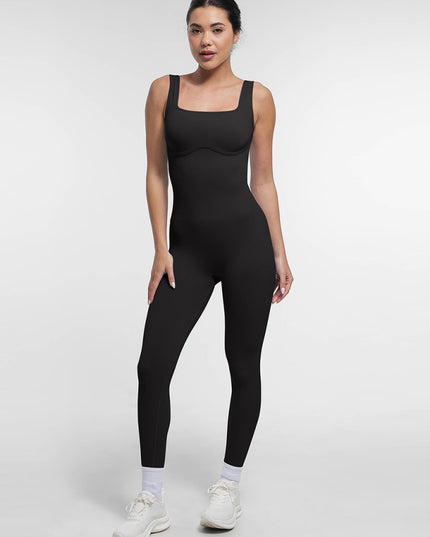 Salopetă Modelatoare Seamless Pentru Sala Neagra, Decolteu Patrat și Spate în U – Fitness si Casual