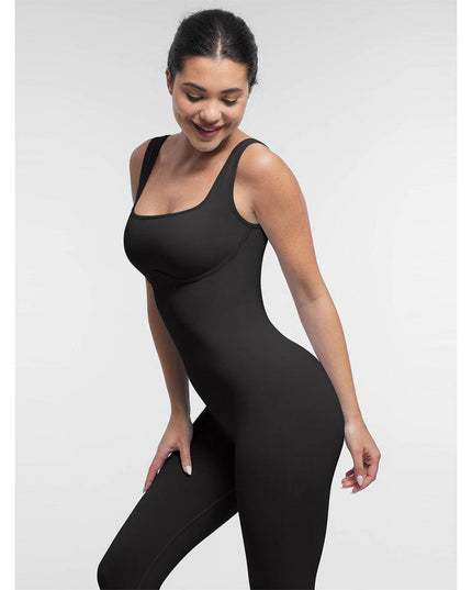 Salopetă Modelatoare Seamless Pentru Sala Neagra, Decolteu Patrat și Spate în U – Fitness si Casual