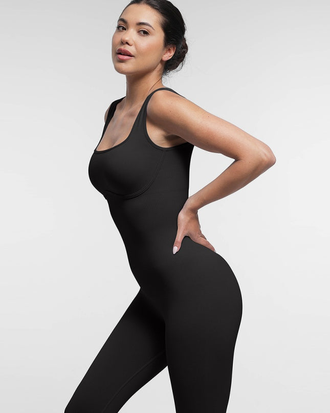 Salopetă Modelatoare Seamless Pentru Sala Neagra, Decolteu Patrat și Spate în U – Fitness si Casual