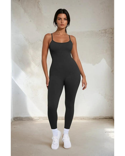 Salopeta Neagra Seamless cu Bretele Subtiri Reglabile și Susținere Abdominală – Modelatoare si Comfort Fit ptr Sala