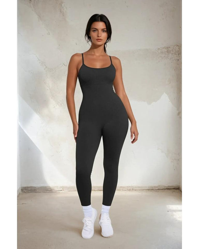 Salopeta Neagra Seamless cu Bretele Subtiri Reglabile și Susținere Abdominală – Modelatoare si Comfort Fit ptr Sala