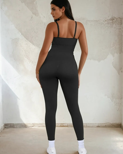 Salopeta Neagra Seamless cu Bretele Subtiri Reglabile și Susținere Abdominală – Modelatoare si Comfort Fit ptr Sala