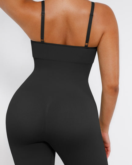 Salopeta Neagra Seamless cu Bretele Subtiri Reglabile și Susținere Abdominală – Modelatoare si Comfort Fit ptr Sala