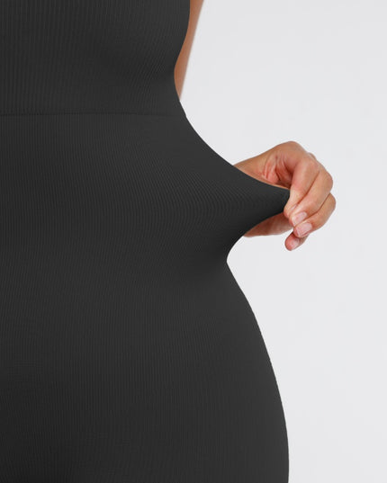 Salopeta Neagra Seamless cu Bretele Subtiri Reglabile și Susținere Abdominală – Modelatoare si Comfort Fit ptr Sala
