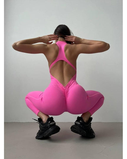 Salopetă Sport Magenta Lungă cu Design Unic Spate Gol - Perfectă pentru Fitness, Yoga și Activități Casual