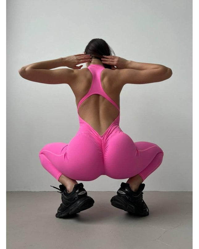 Salopetă Sport Magenta Lungă cu Design Unic Spate Gol - Perfectă pentru Fitness, Yoga și Activități Casual