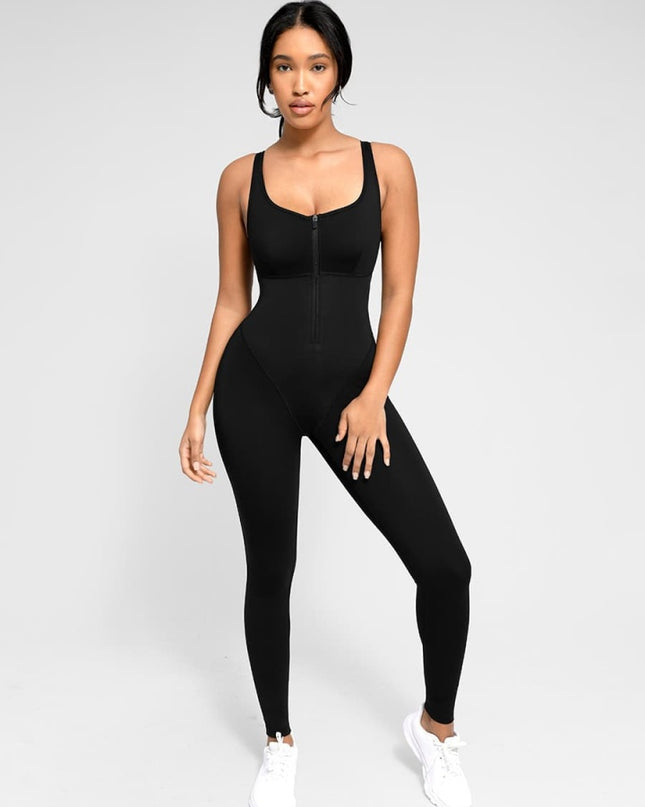 Salopetă Sport Modelatoare, Fermoar Frontal, Efect Sauna, Compresie