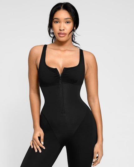 Salopetă Sport Modelatoare, Fermoar Frontal, Efect Sauna, Compresie