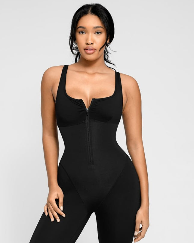 Salopetă Sport Modelatoare, Fermoar Frontal, Efect Sauna, Compresie