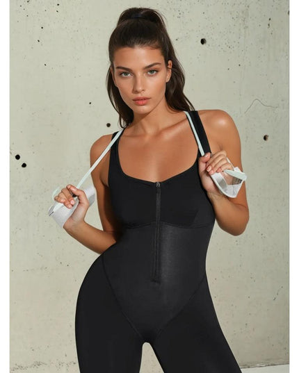 Salopetă Sport Modelatoare, Fermoar Frontal, Efect Sauna, Compresie