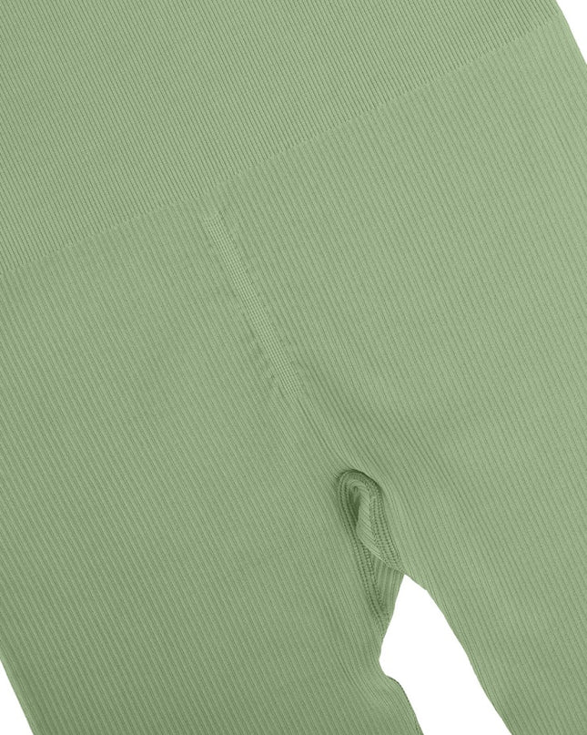 Salopetă Verde Seamless cu Bretele Subtiri Reglabile și Susținere Abdominală – Modelatoare si Comfort Fit ptr Sala