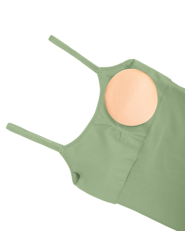Salopetă Verde Seamless cu Bretele Subtiri Reglabile și Susținere Abdominală – Modelatoare si Comfort Fit ptr Sala