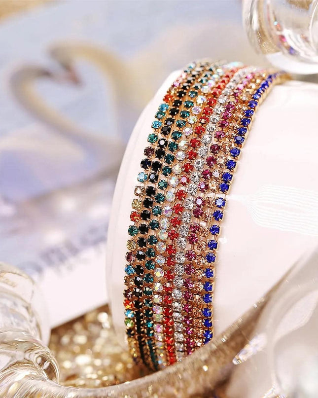 Set 7 Bratari Femei Multicolore Cu Pietre Stralucitoare, Bratari Reglabile Fashion, Accesorii Colorate Elegante, Model Glam