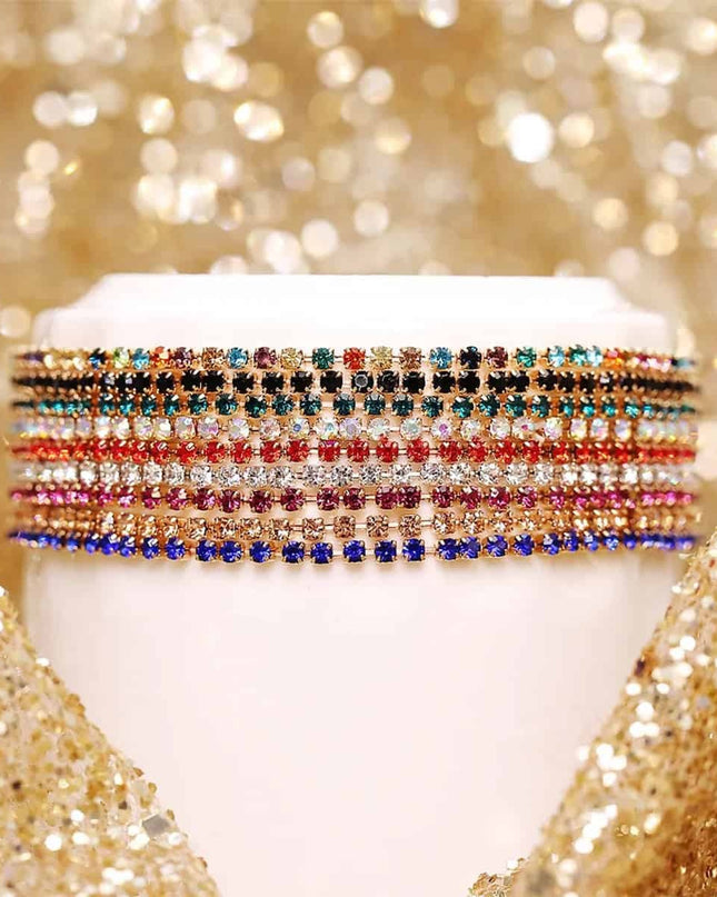 Set 7 Bratari Femei Multicolore Cu Pietre Stralucitoare, Bratari Reglabile Fashion, Accesorii Colorate Elegante, Model Glam