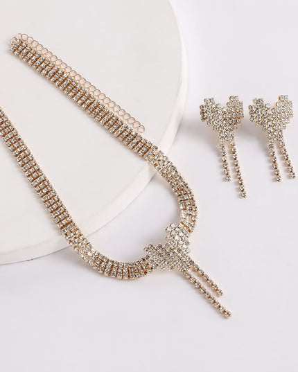 Set Bijuterii Femei Lant Choker Elegant Si Cercei Statement Cu Cristale Zirconiu
