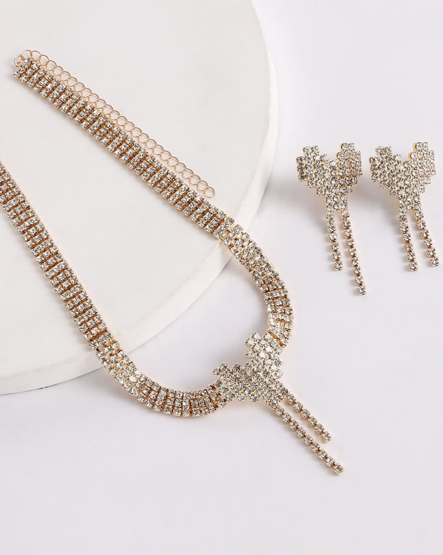 Set Bijuterii Femei Lant Choker Elegant Si Cercei Statement Cu Cristale Zirconiu