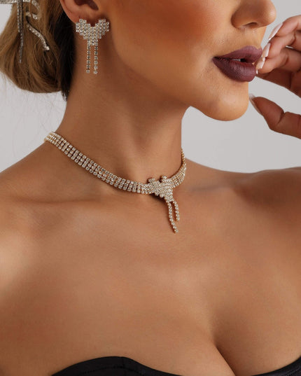 Set Bijuterii Femei Lant Choker Elegant Si Cercei Statement Cu Cristale Zirconiu
