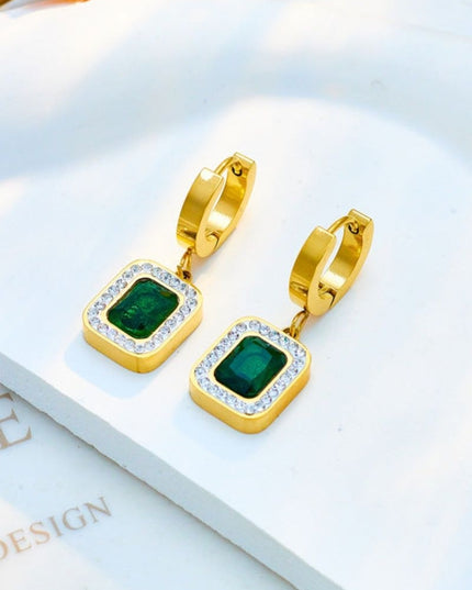 Set Bijuterii Placat Aur 18k, Lant 39+5cm, Bratara 17+5cm, Cercei Si Piatra Verde Smarald