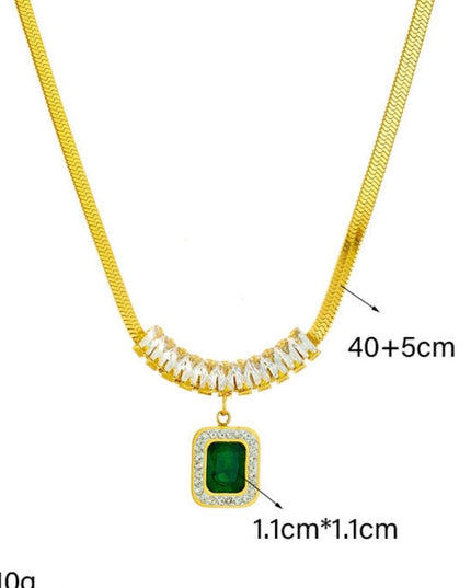 Set Bijuterii Placat Aur 18k, Lant 39+5cm, Bratara 17+5cm, Cercei Si Piatra Verde Smarald
