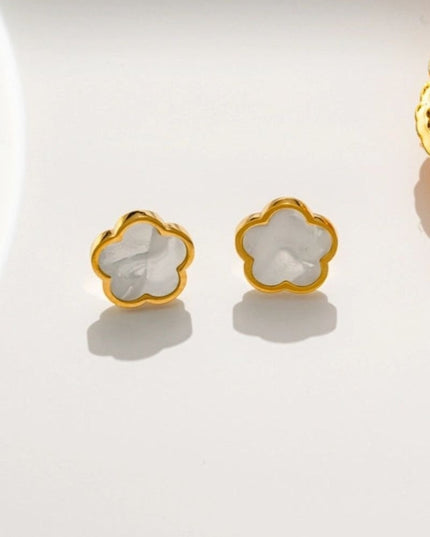 Set Bijuterii Placate Aur 18k, Floare Alba Sidef – Lant Colier, Cercei Si Bratara Asortate