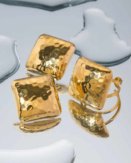 Set Cercei Si Inel Femei, Placat Aur 14k, Model Vintage Modern, Accesorii Elegante