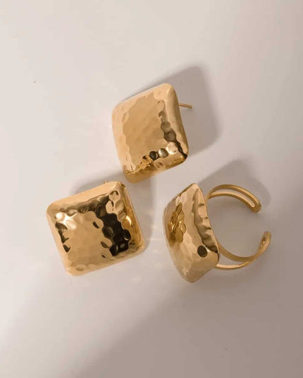 Set Cercei Si Inel Femei, Placat Aur 14k, Model Vintage Modern, Accesorii Elegante