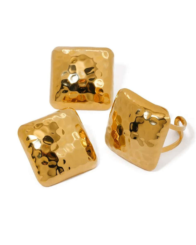 Set Cercei Si Inel Femei, Placat Aur 14k, Model Vintage Modern, Accesorii Elegante