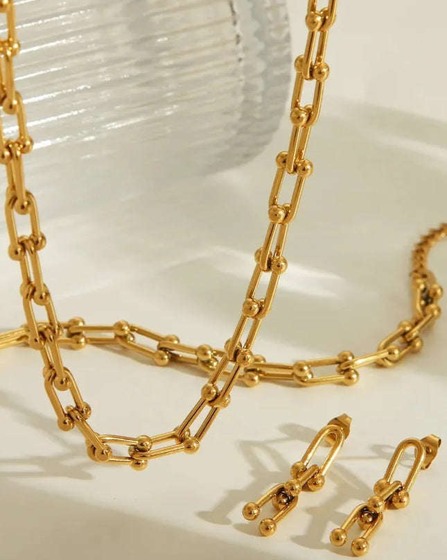 Set Colier, Bratara Si Cercei Din Inox Placat Cu Aur 18k – Bijuterii Femei Stil Elegant, Reglabile