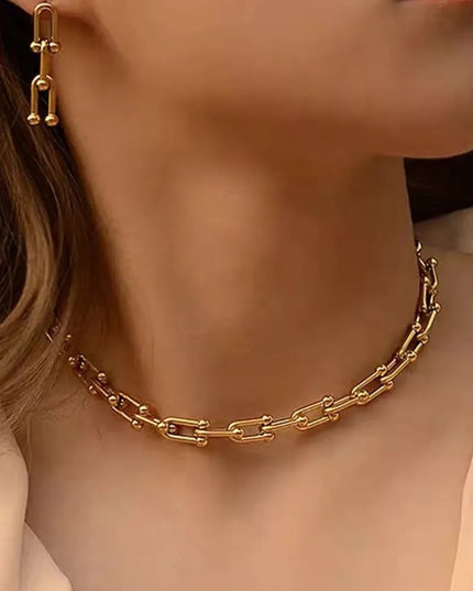Set Colier, Bratara Si Cercei Din Inox Placat Cu Aur 18k – Bijuterii Femei Stil Elegant, Reglabile