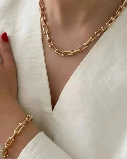 Set Colier, Bratara Si Cercei Din Inox Placat Cu Aur 18k – Bijuterii Femei Stil Elegant, Reglabile