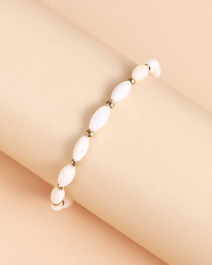 Set Colier Choker Si Bratara Femei, Model Elegant, Margele Albe, Ajustabil