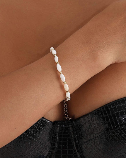 Set Colier Choker Si Bratara Femei, Model Elegant, Margele Albe, Ajustabil