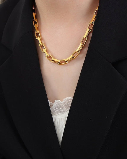 Set Colier Si Bratara Femei, Lant Modern Din Titan, Placat Aur 18k, Bijuterii Elegante