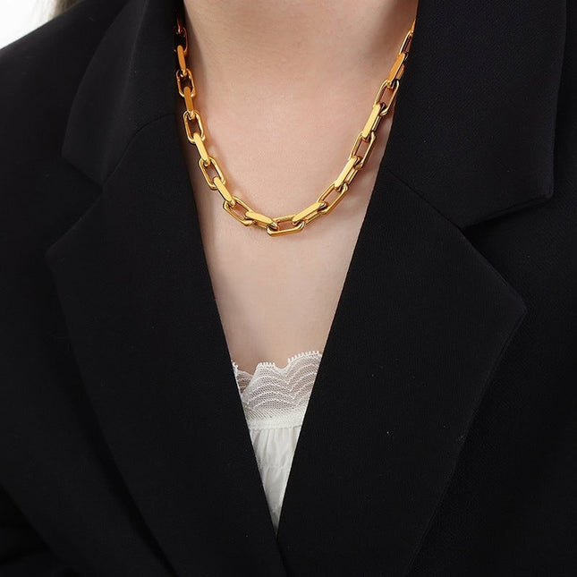 Set Colier Si Bratara Femei, Lant Modern Din Titan, Placat Aur 18k, Bijuterii Elegante