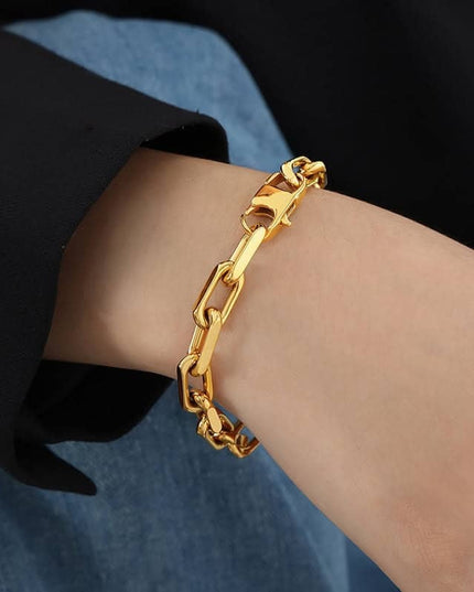 Set Colier Si Bratara Femei, Lant Modern Din Titan, Placat Aur 18k, Bijuterii Elegante