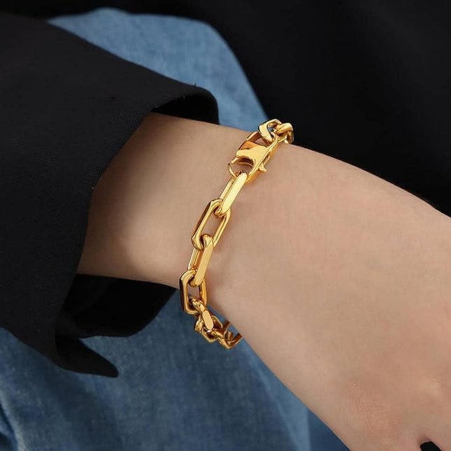 Set Colier Si Bratara Femei, Lant Modern Din Titan, Placat Aur 18k, Bijuterii Elegante