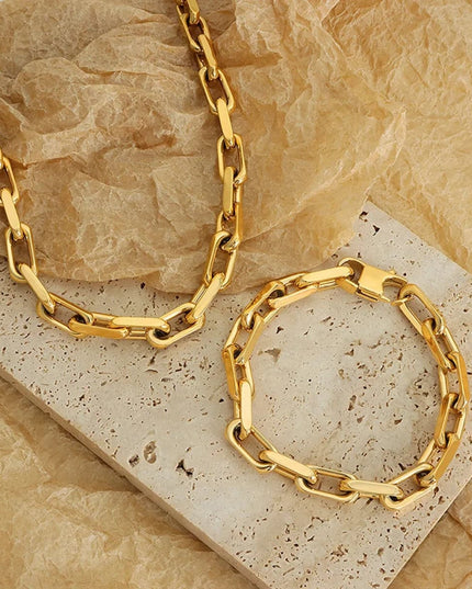 Set Colier Si Bratara Femei, Lant Modern Din Titan, Placat Aur 18k, Bijuterii Elegante