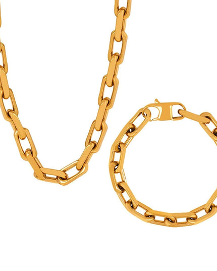 Set Colier Si Bratara Femei, Lant Modern Din Titan, Placat Aur 18k, Bijuterii Elegante