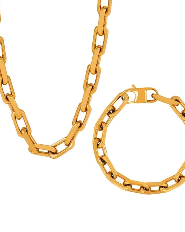 Set Colier Si Bratara Femei, Lant Modern Din Titan, Placat Aur 18k, Bijuterii Elegante