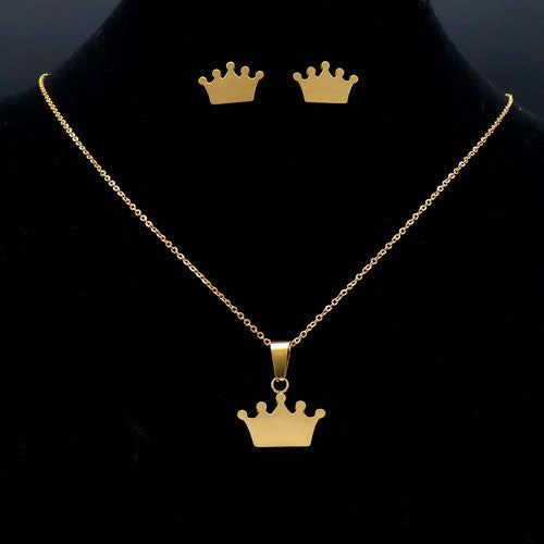 Set -coroana- Lantisor Cu Pandantiv + Cercei Inox