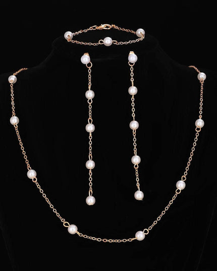 Set De Bijuterii Cu Perle: Lantisor, Bratara Si Cercei Placati Cu Aur