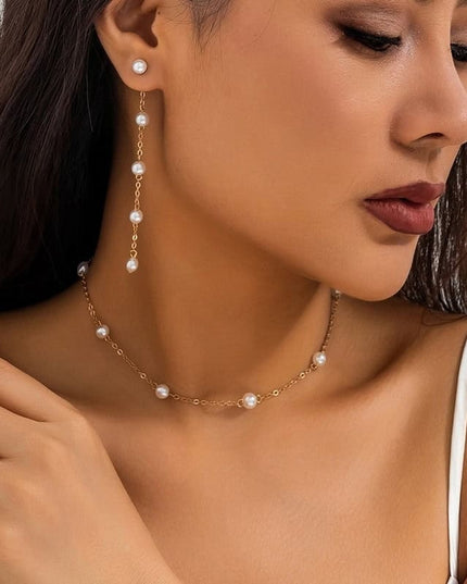 Set De Bijuterii Cu Perle: Lantisor, Bratara Si Cercei Placati Cu Aur