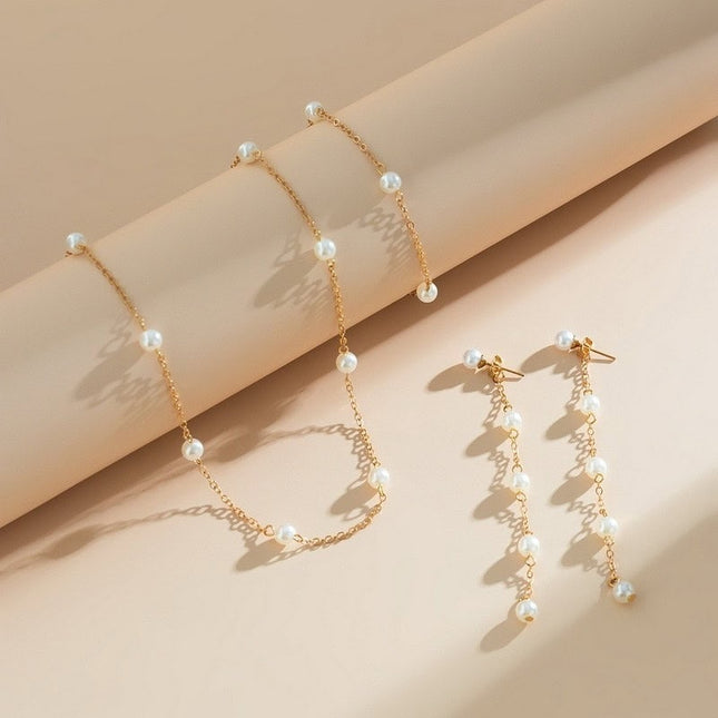 Set De Bijuterii Cu Perle: Lantisor, Bratara Si Cercei Placati Cu Aur